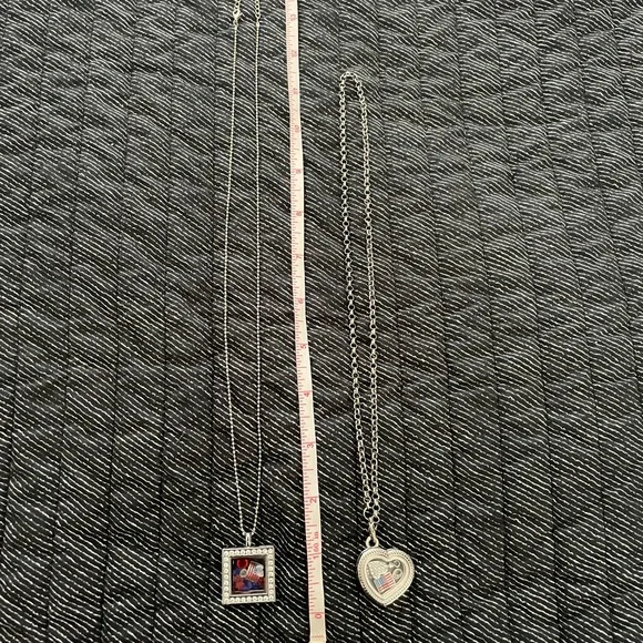 Silver Heart and Square Lockets with Charms Inside Necklace Set - Picture 6 of 7